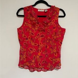 Vintage 90s Y2K Floral Silk Babydoll Sleeveless Top Size Medium